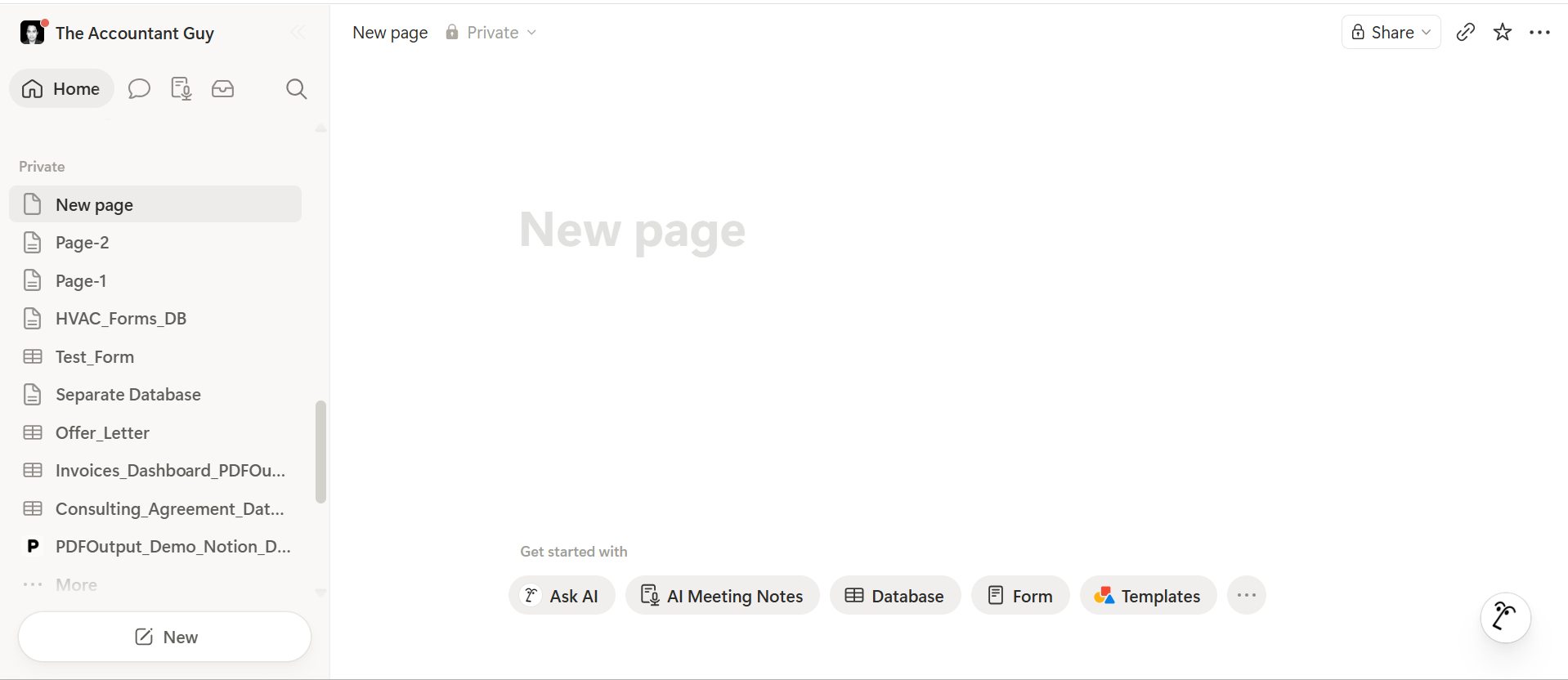 Notion Workspace - Blank canvas with sidebar navigation for creating and managing pages